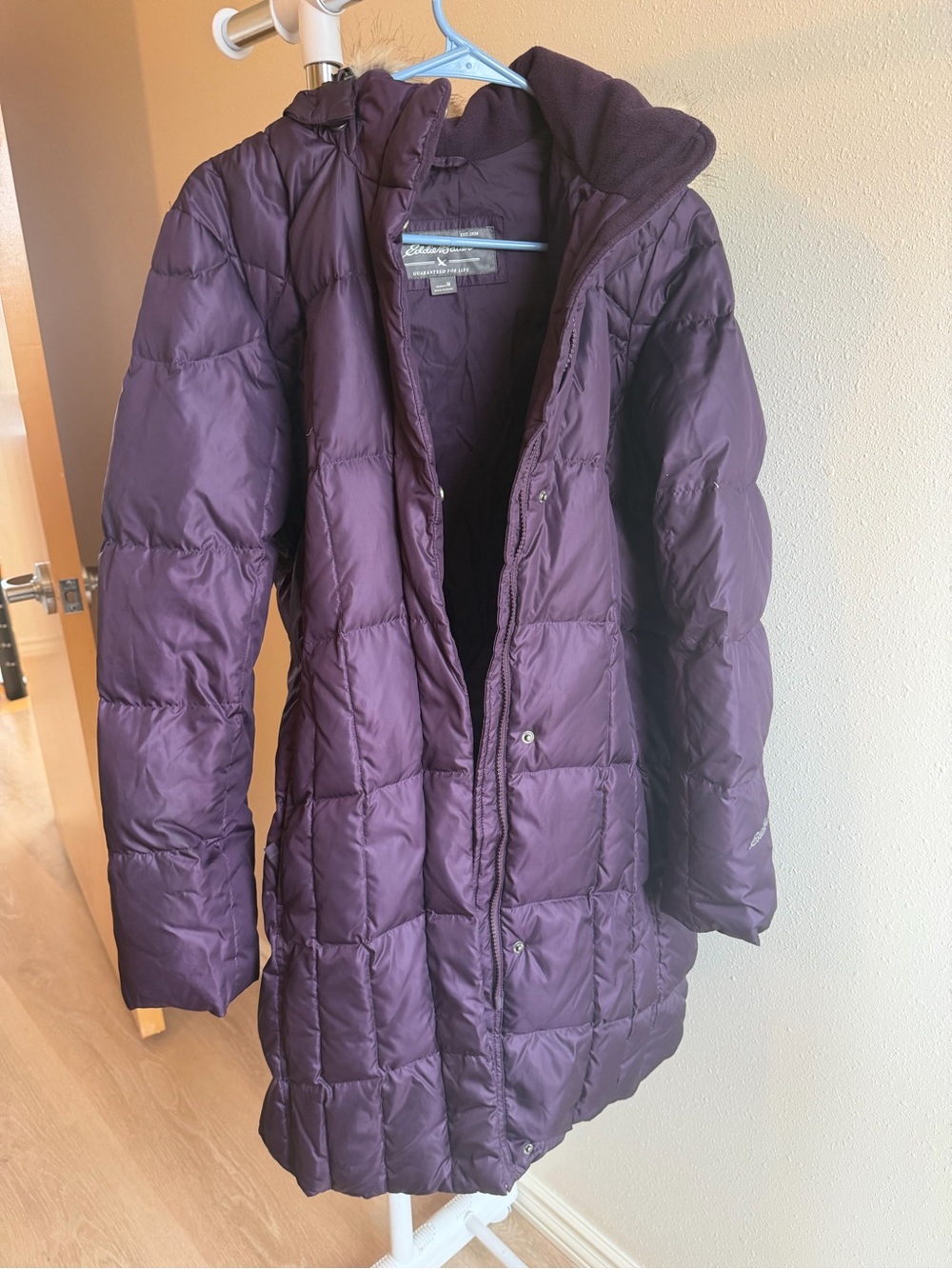 Eddie Bauer Women's Deep Purple Quilted Puffer Coat with Hood